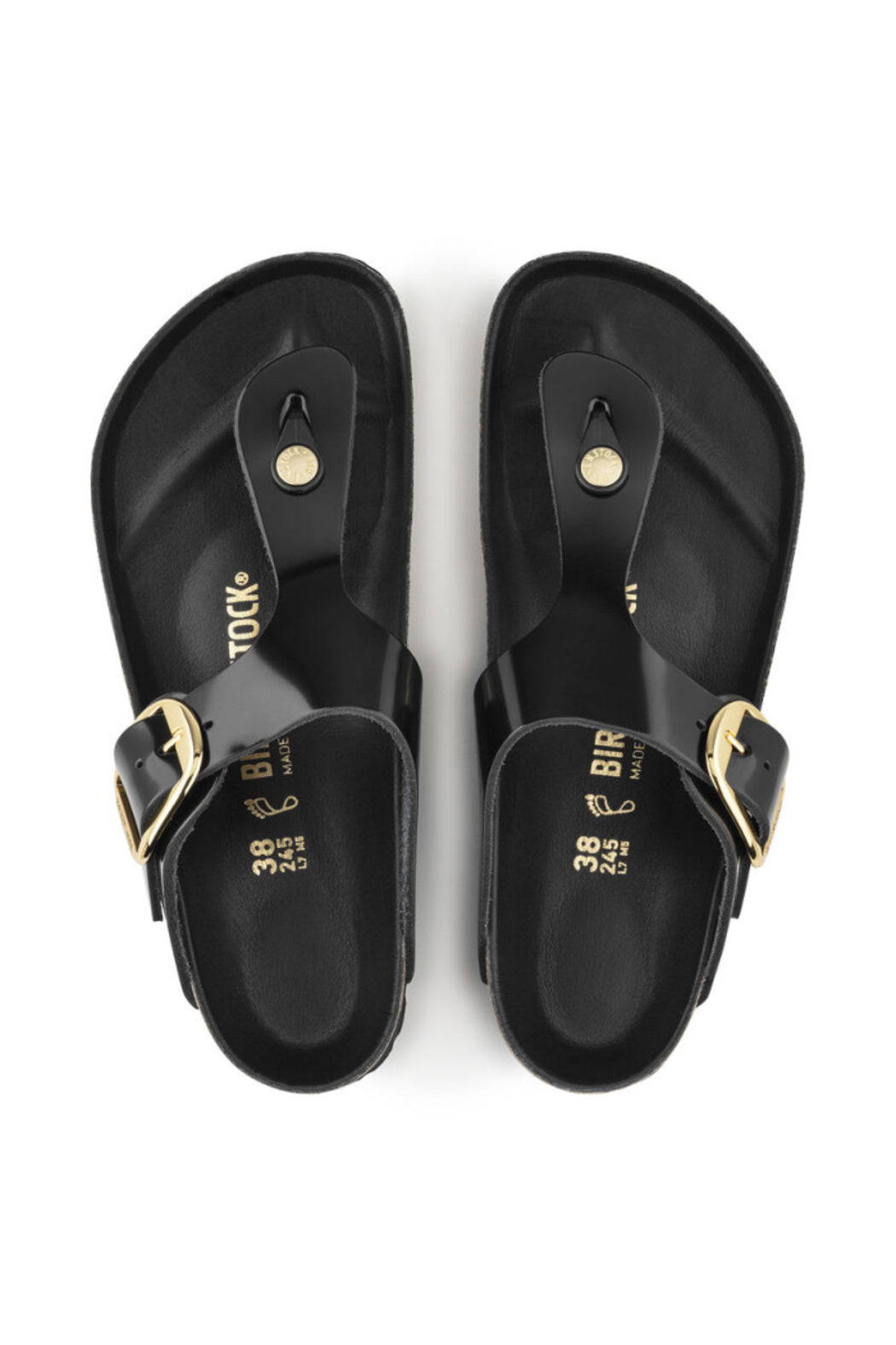 Birkenstock Gizeh Big Buckle Regular Width in Black Shine