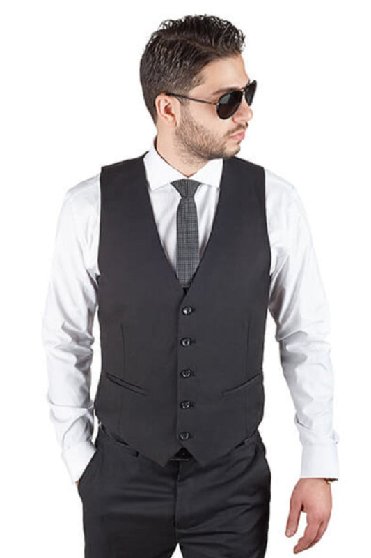 Black 5 Button Slim Fit Vest