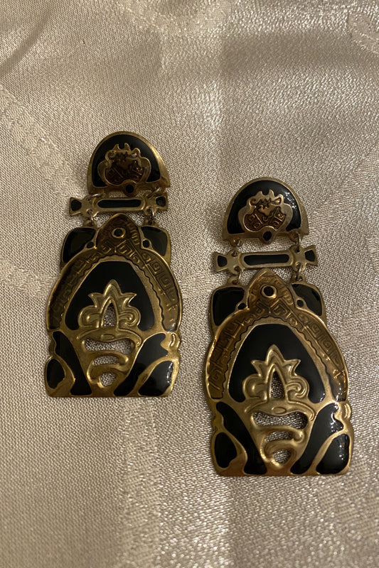 Black and Gold Vintage Dangle Earrings