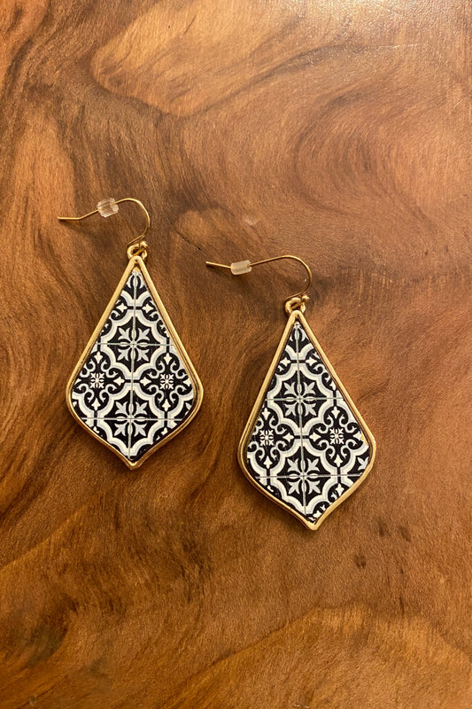 Black and Gold Wood Print Earrings