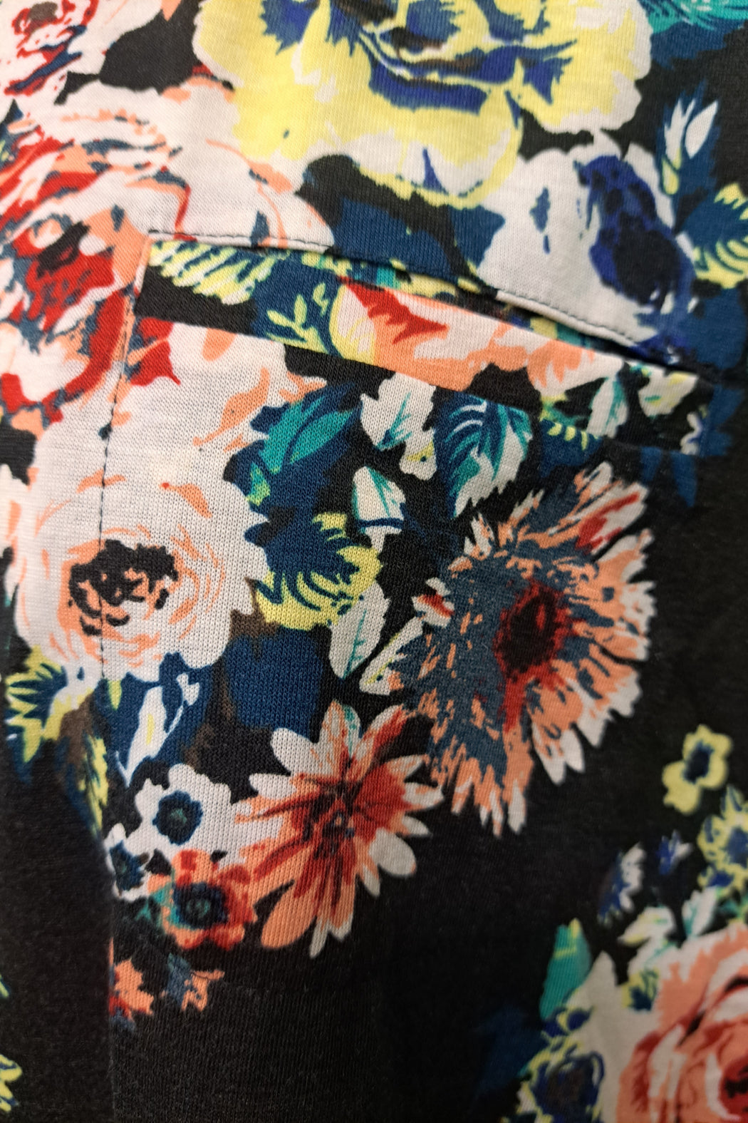 Black Floral Chest Pocket Top