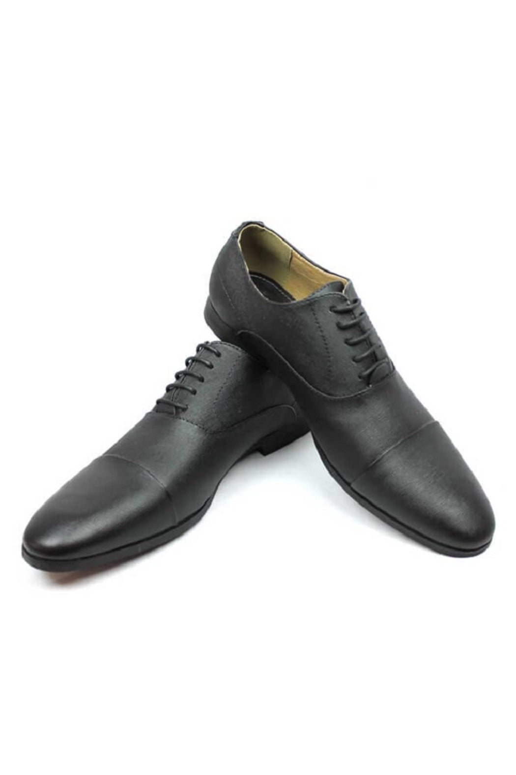 Black Herringbone Cap Toe Dress Shoes