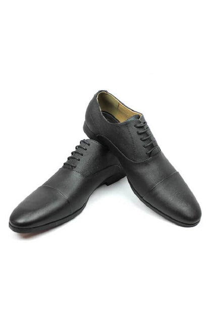 Black Herringbone Cap Toe Dress Shoes