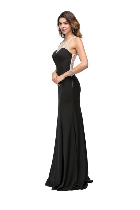 Black Jeweled Halter Long Formal Dress