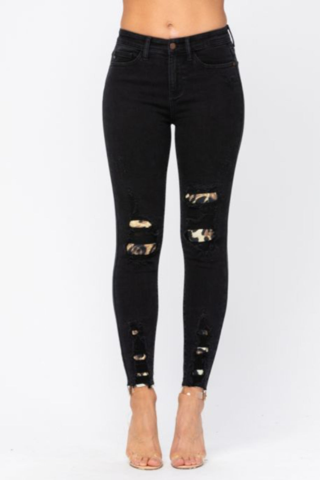 Black Leopard Patch Skinny Jeans