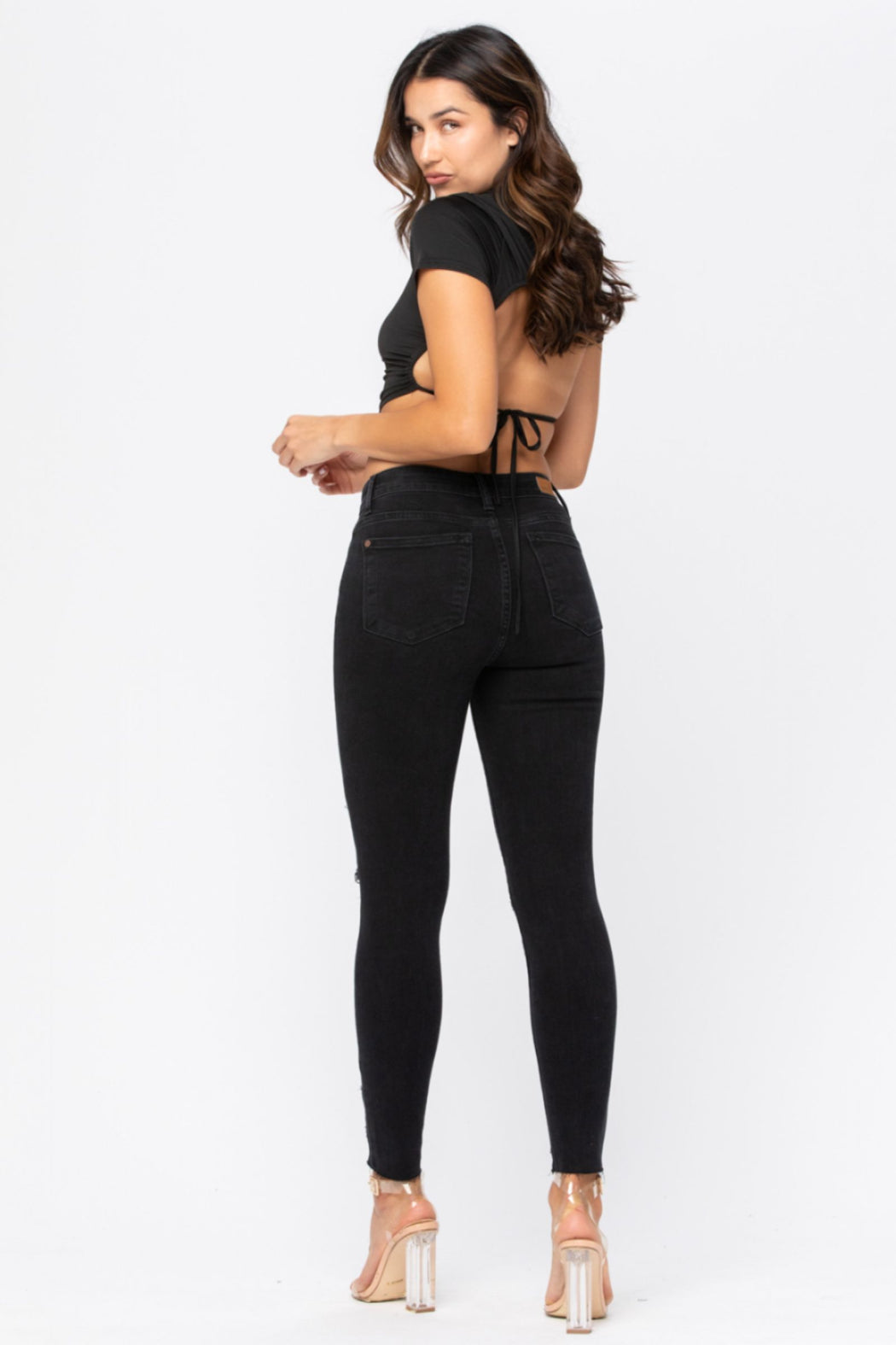 Black Leopard Patch Skinny Jeans
