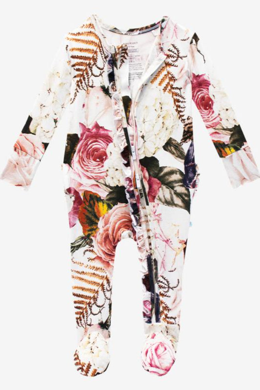 Black Rose Ruffled Zipper Footie