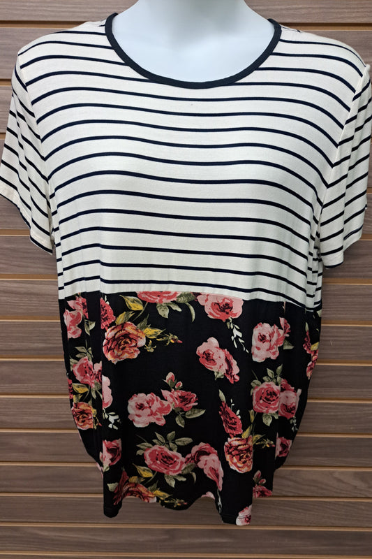 Black Stripe & Floral Top