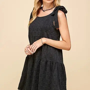 Women's Tiered Midi Dress with Ribbon Tie