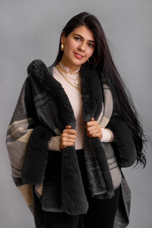 Blair Faux Fur Plaid Kimono
