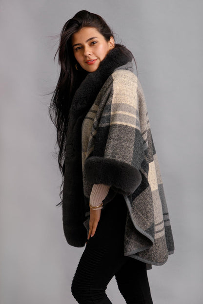 Blair Faux Fur Plaid Kimono