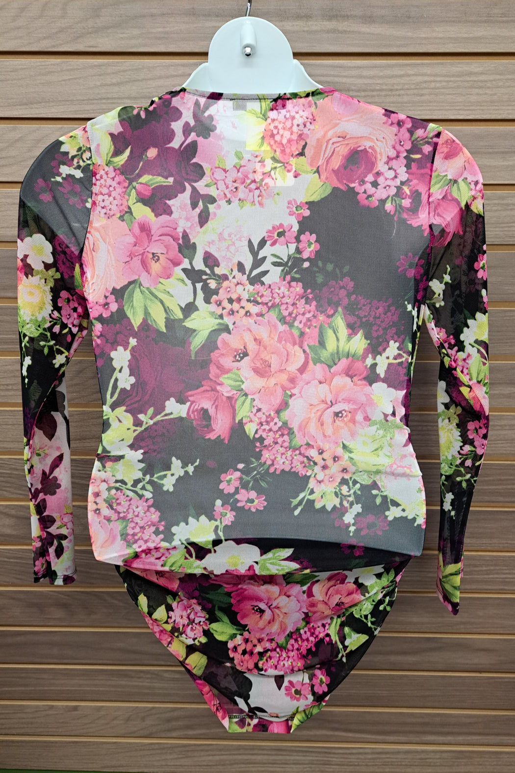 Blk Pink floral mesh long sleeved