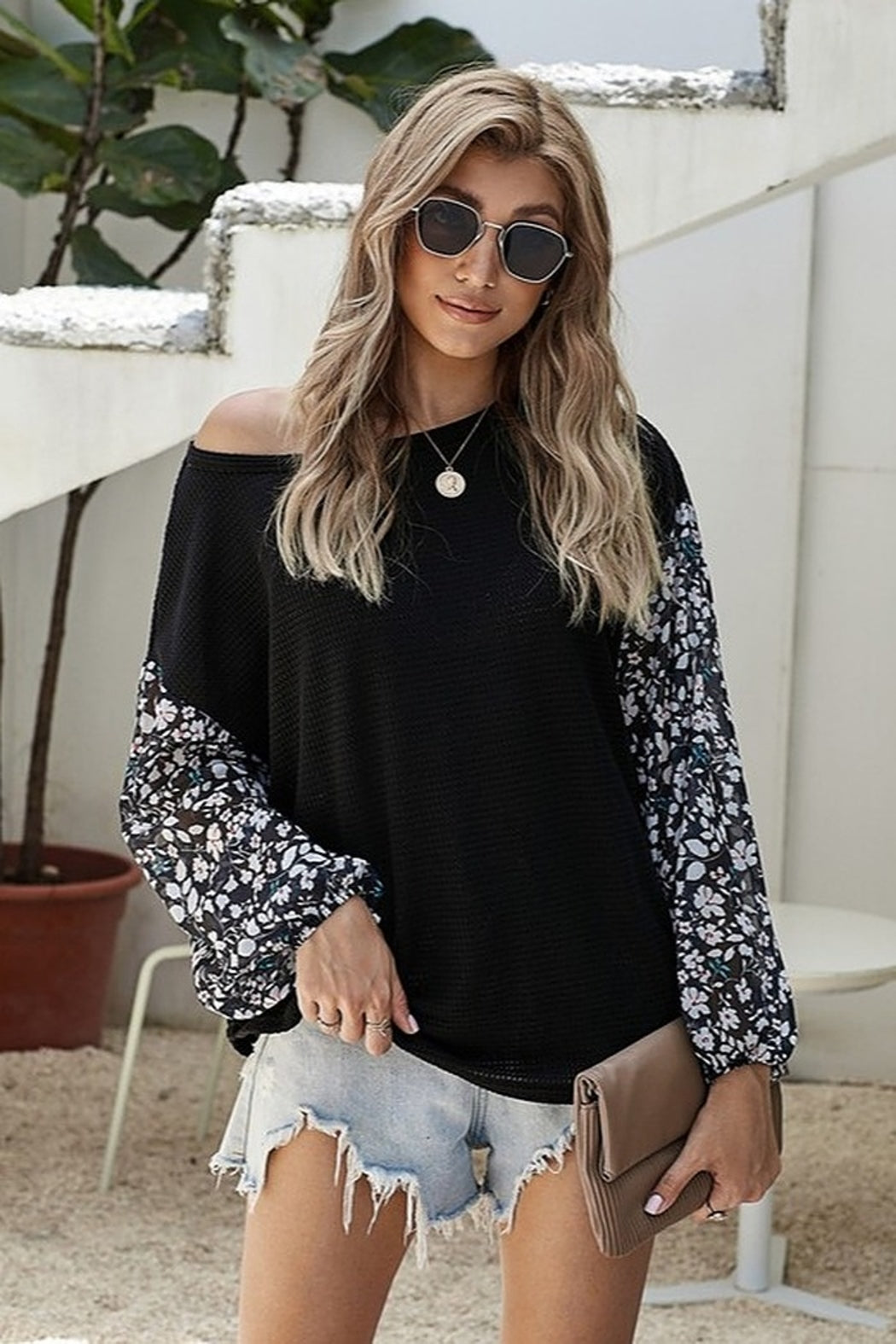 Blossom Contrast Swiss Dot Knit Top