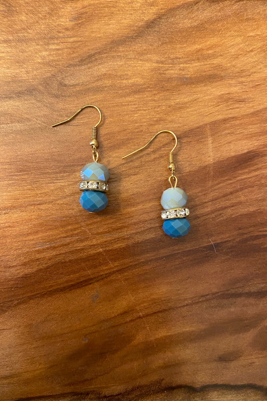 Blue and Gold Beaded Dangle Earings