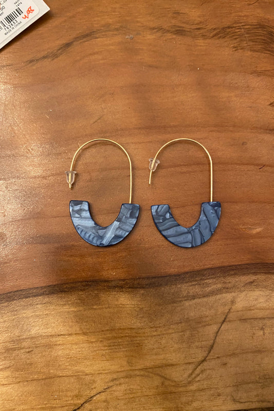 Blue and Gold Dangle Hoop Earrings