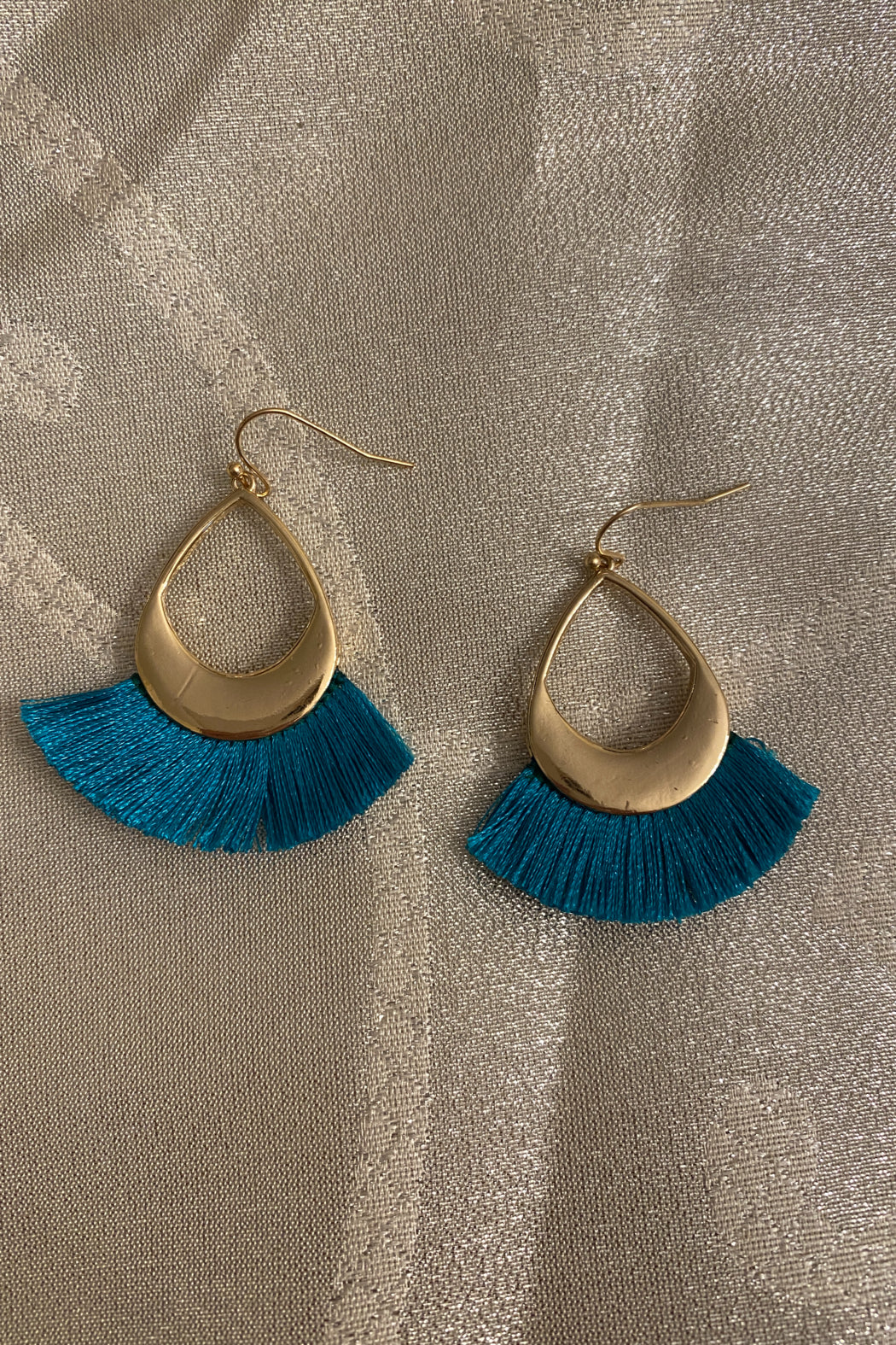 Blue and Gold Dangle Tassel Earrings