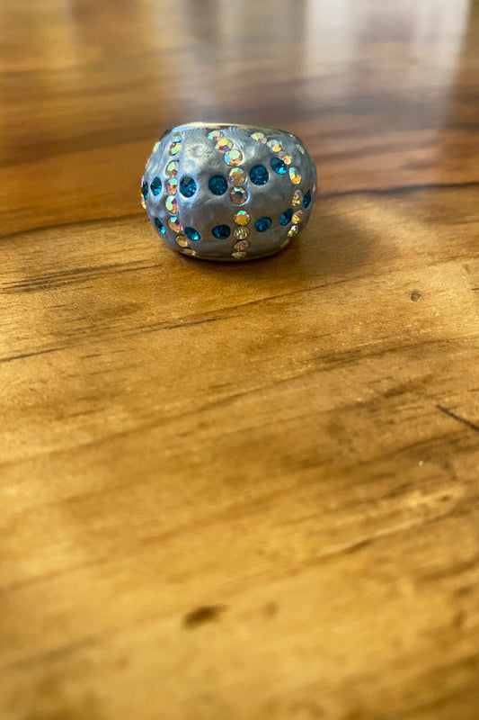 Blue and Gold Gemstone Adjustable Ring