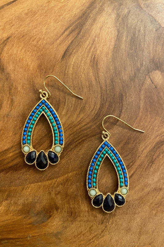 Blue and Gold Multi Dangle Earrings