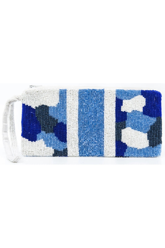 Blue Camo with Strip Beaded Wristlet