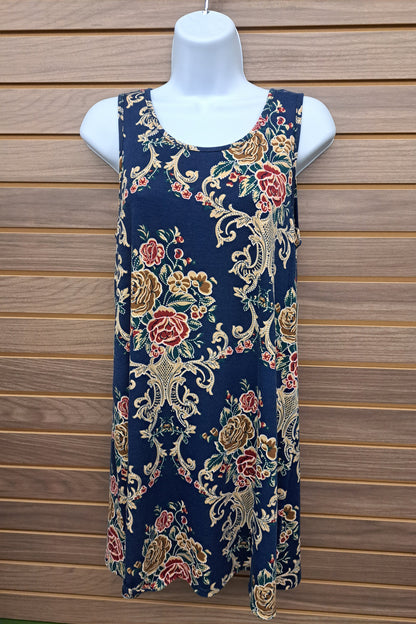 Blue floral cage back dress