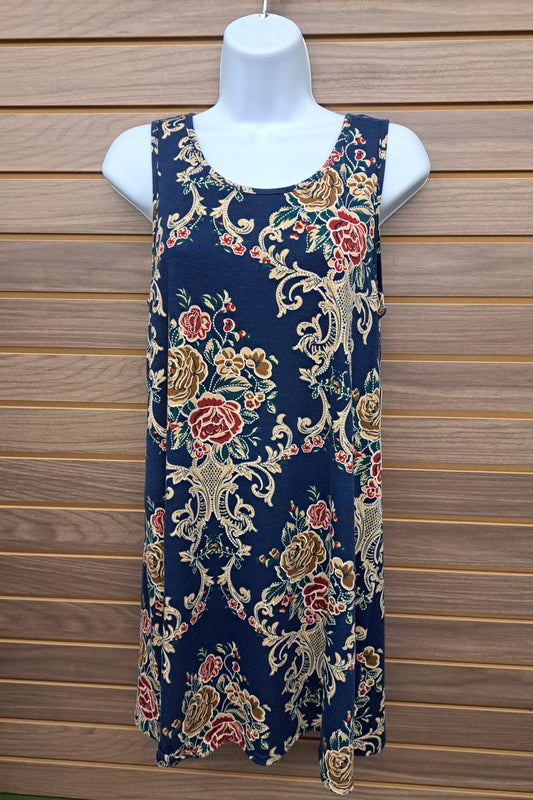 Blue floral cage back dress