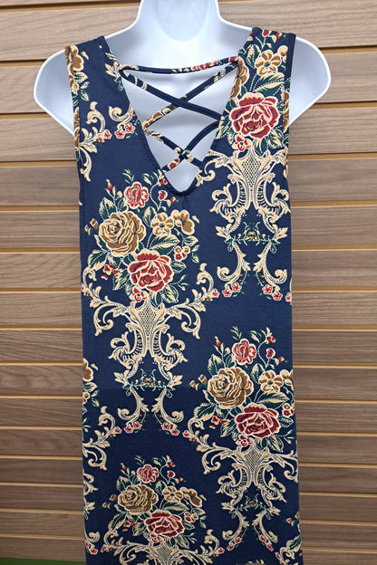 Blue floral cage back dress