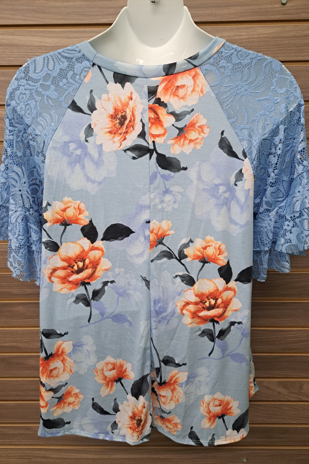 Blue Floral Lace Sleeve Top