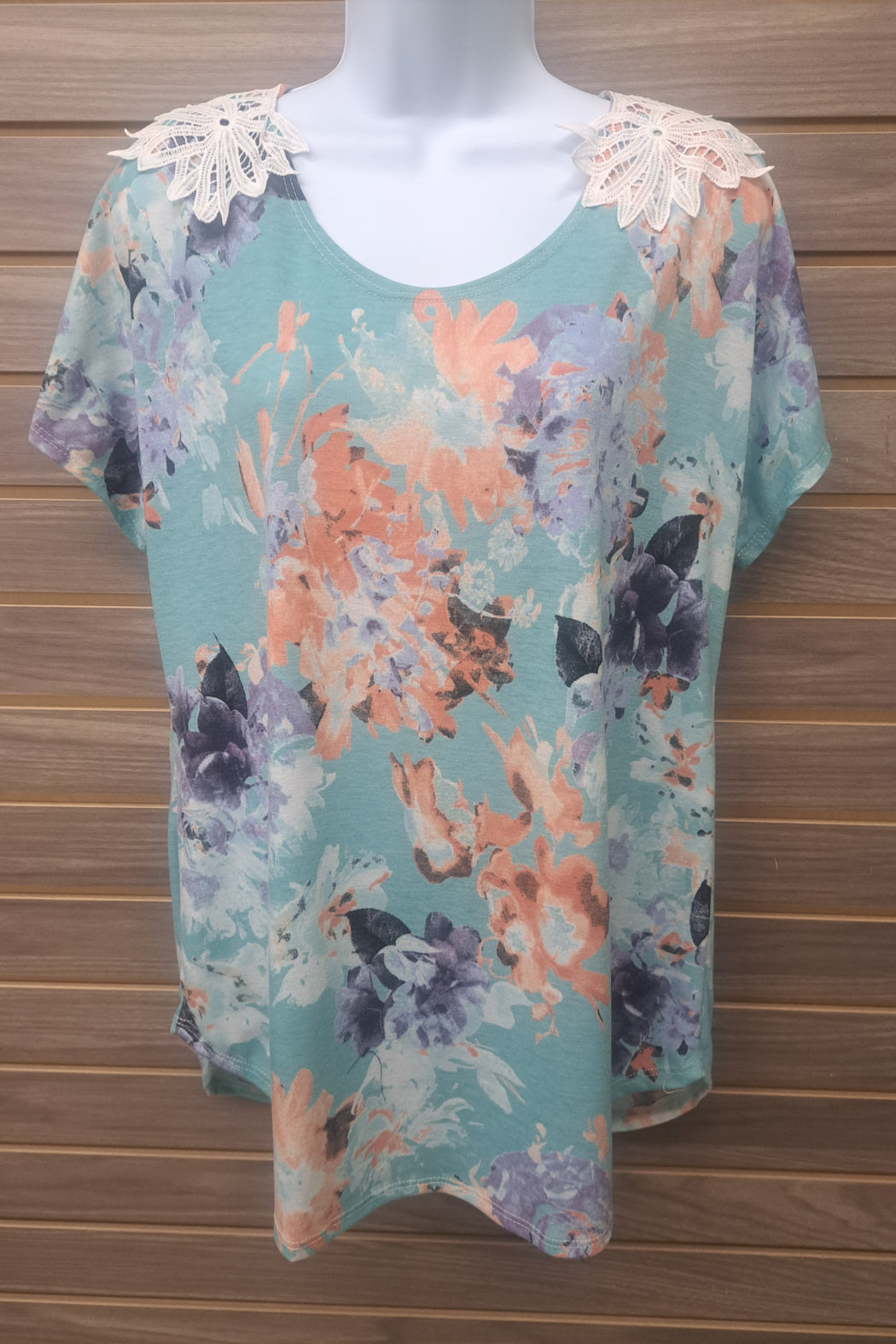 Blue floral lace ss tunic