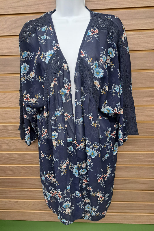Blue floral lightweight shawl
