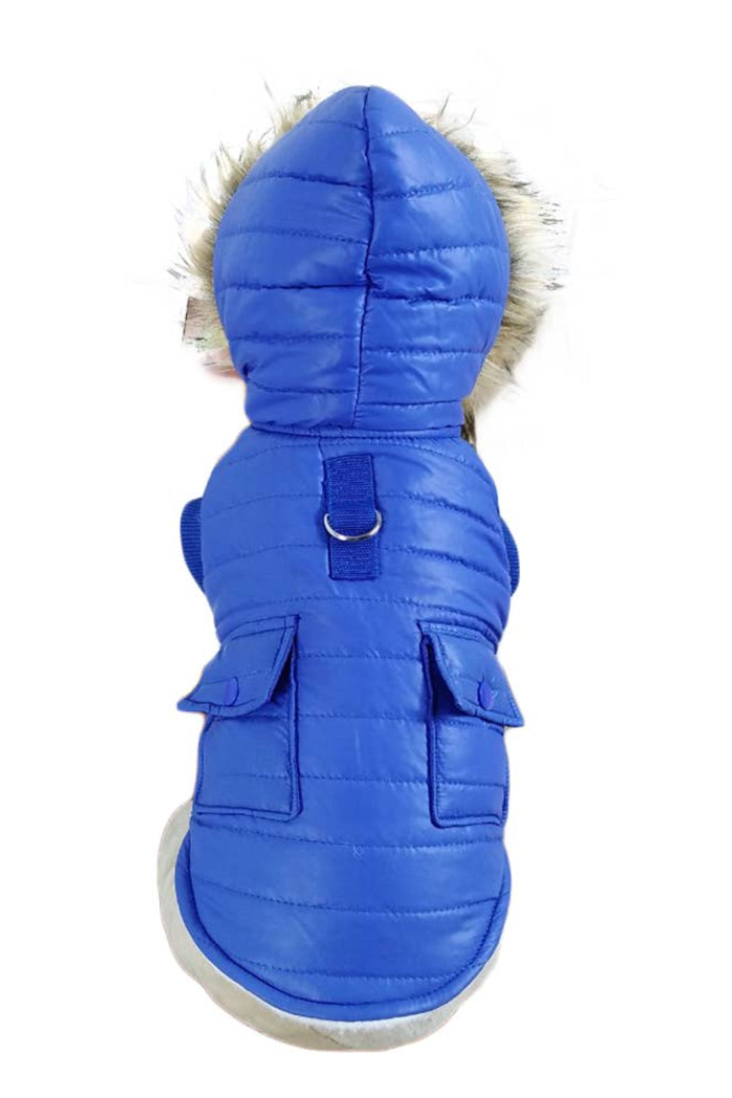 Blue Parka Fleece Lined Dog Jacket with Leash Ring