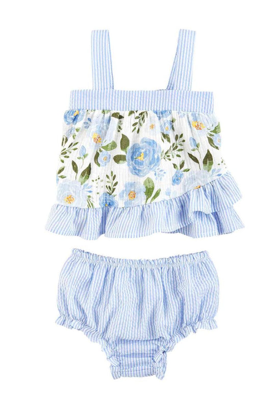 Blue Rose Pinafore & Bloomer Set