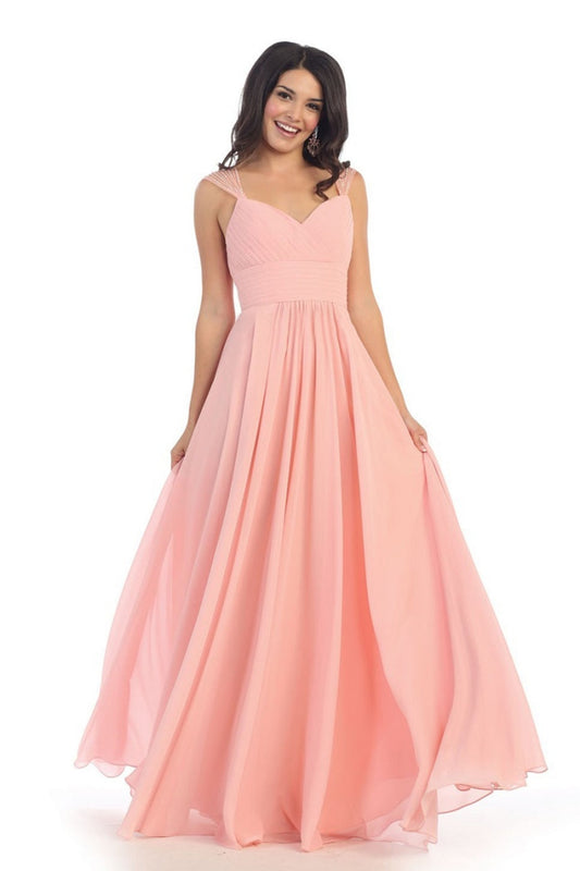 Blush Chiffon Pleated Long Formal Dress