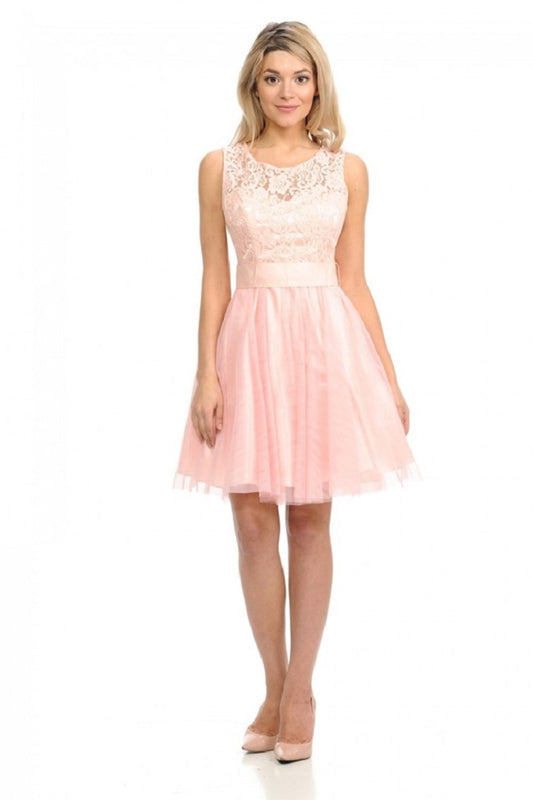 Blush Floral Lace High Neck Short Formal Dress