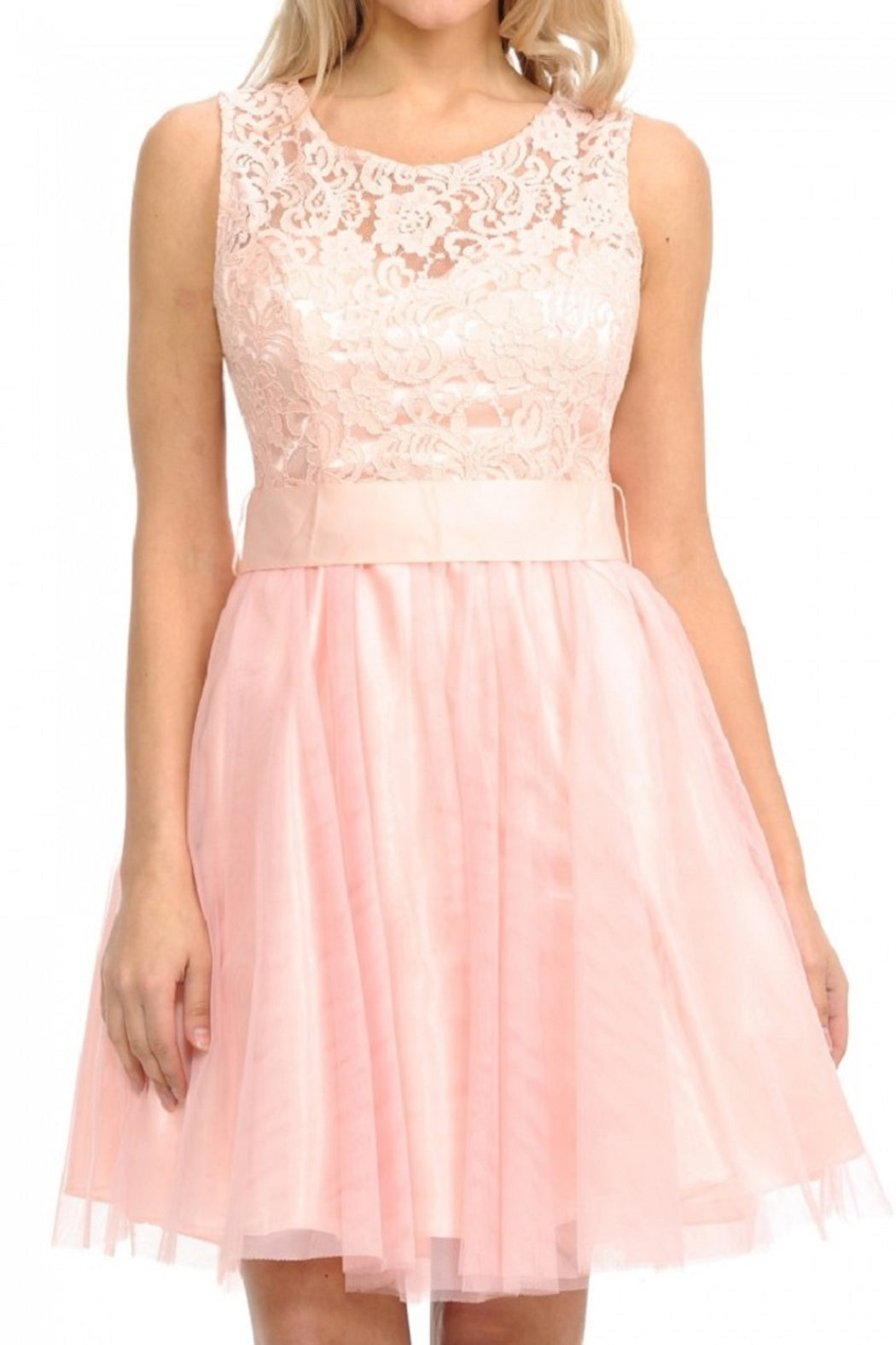 Blush Floral Lace High Neck Short Formal Dress