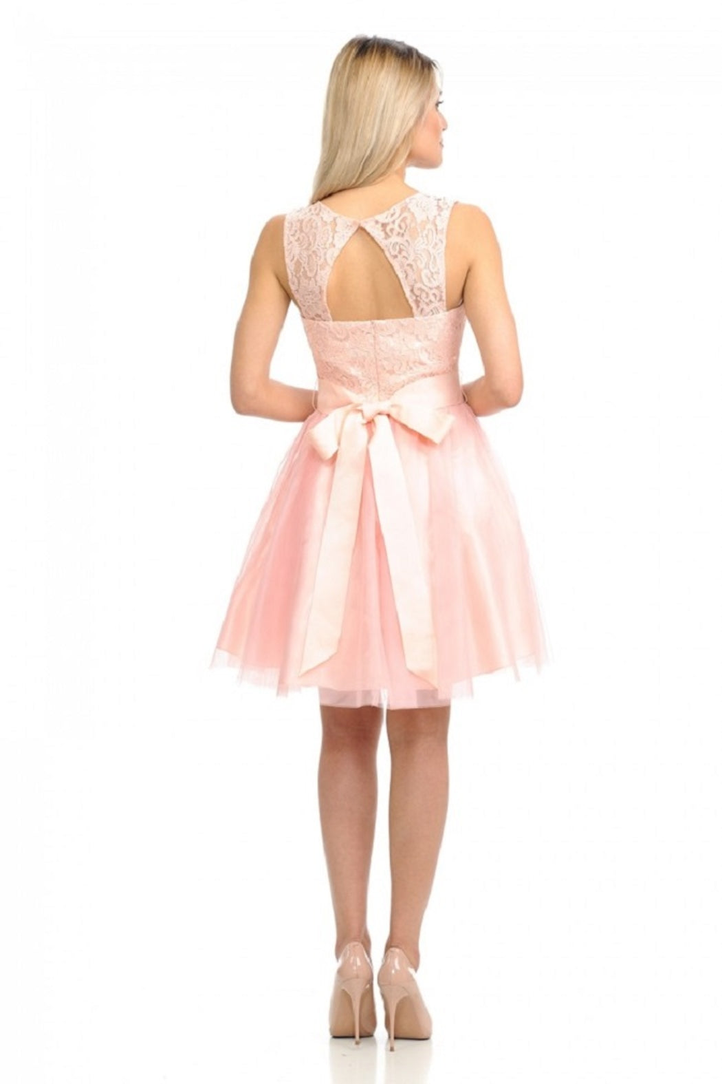 Blush Floral Lace High Neck Short Formal Dress