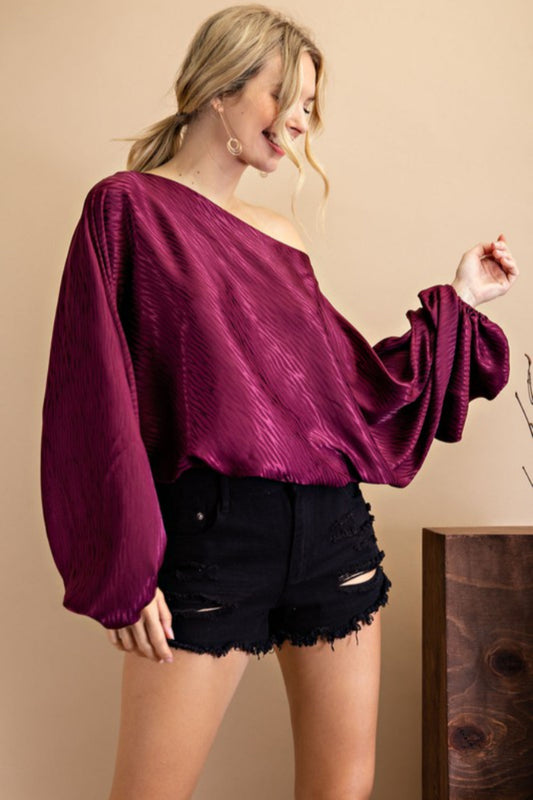 Boat Neck Top with Volume Sleeve