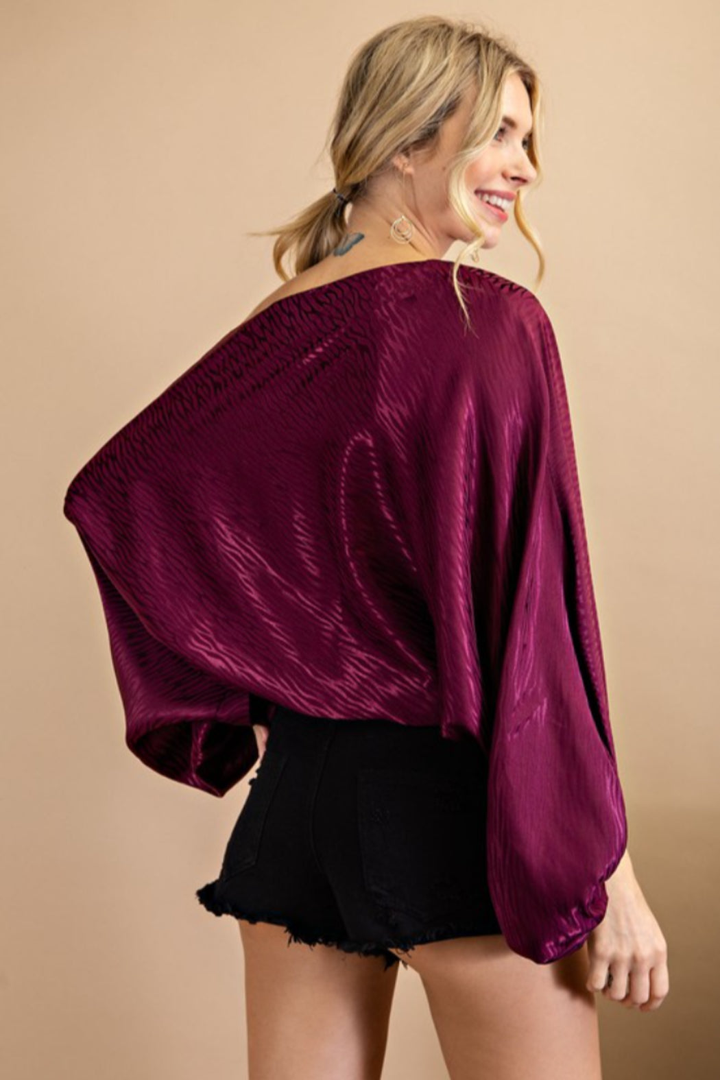 Boat Neck Top with Volume Sleeve