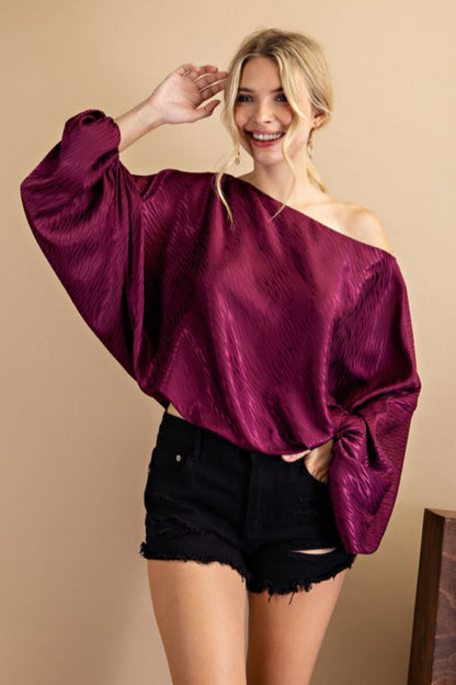 Boat Neck Top with Volume Sleeve