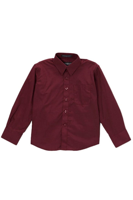 Boys Burgundy Button Up Dress Shirt