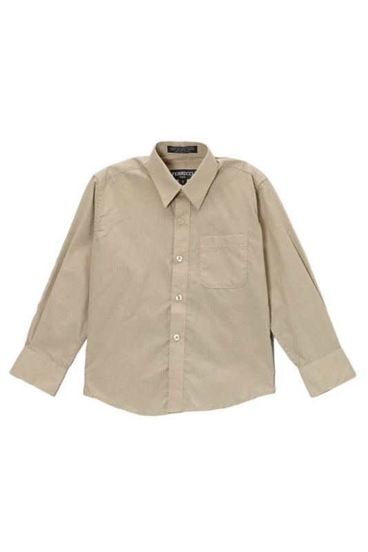 Boys Khaki Button Up Dress Shirt
