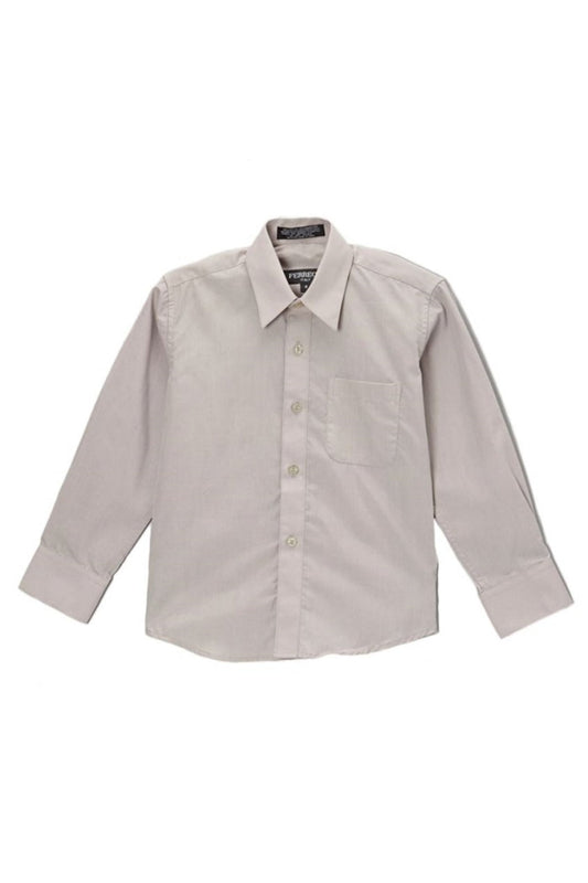 Boys Light Gray Button Up Dress Shirt