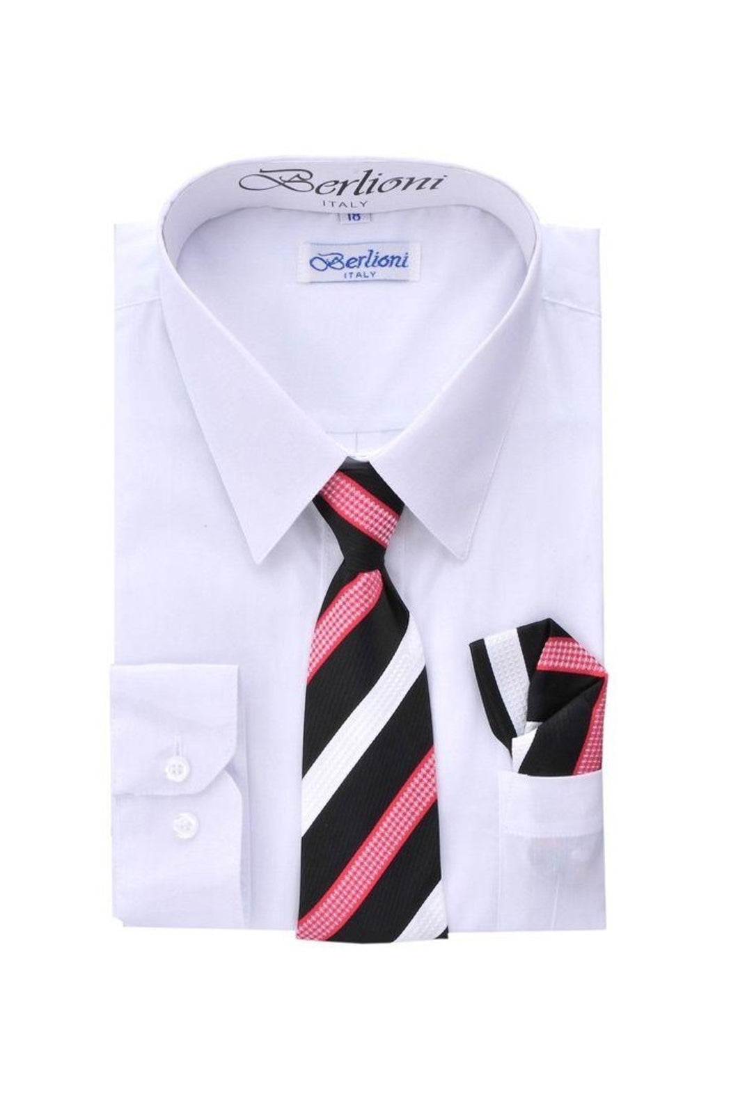 Boys White Dress Shirt Tie & Hanky Set