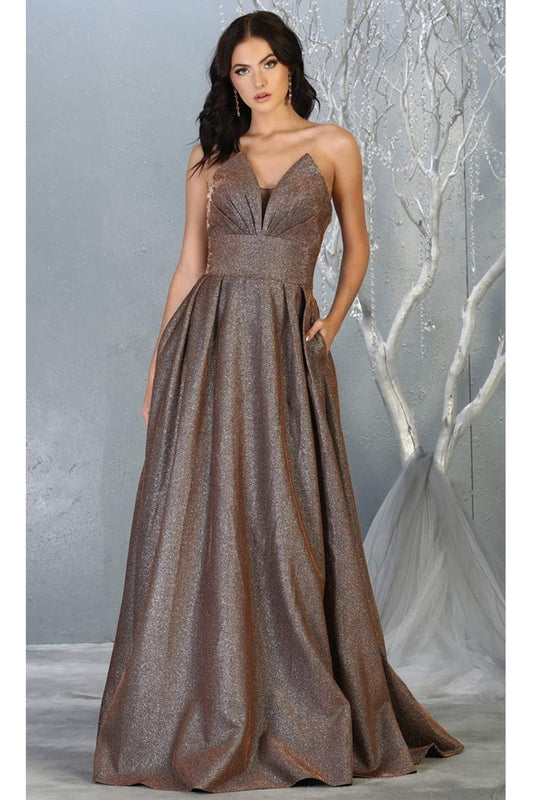 Bronze Strapless A-Line Formal Long Dress