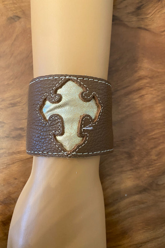 Brown Handmade Leather Cuff with Zip