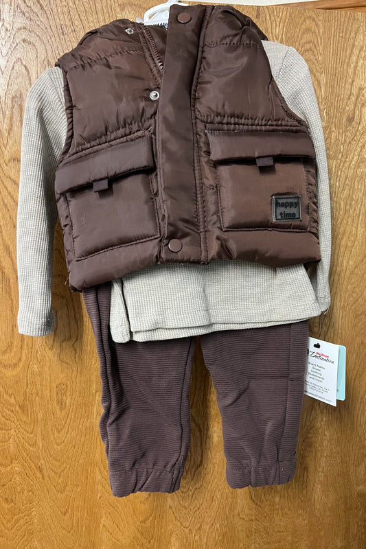 Brown Puff Vest Set