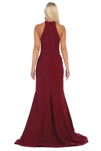 Burgundy Halter Fit & Flare Formal Long Dress
