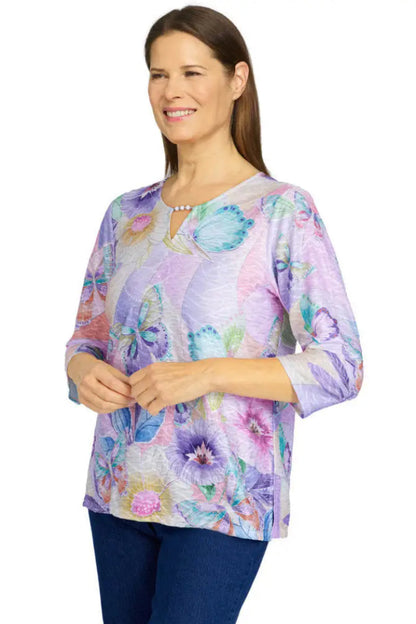 Butterfly Colorblock Split Neck Top