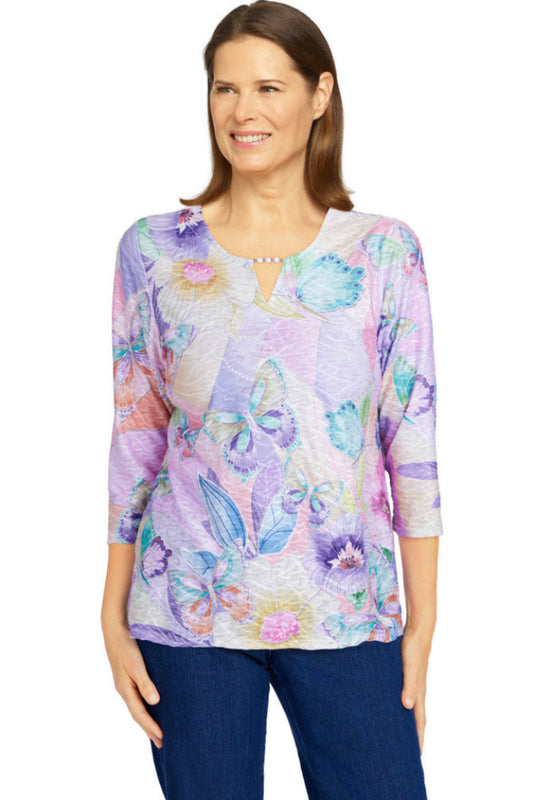 Butterfly Colorblock Split Neck Top