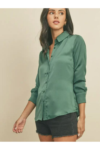 Button Down Satin Slim Shirt