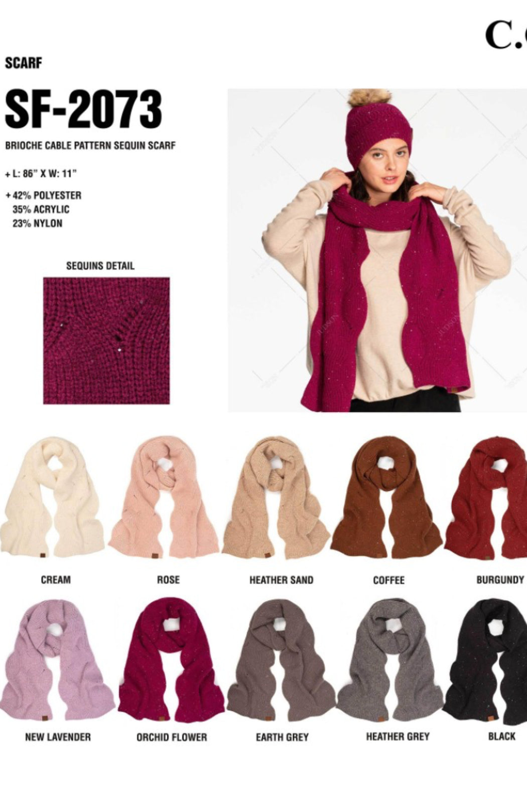 C.C Brioche Cable Pattern Sequin Scarf
